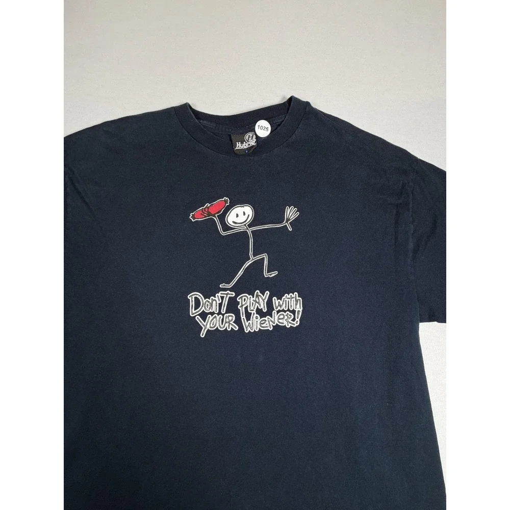 Hybrid Tees Shirt Mens Large Blue Don't Play With Your Wiener Funny Graphic Tee - Picture 5 of 8